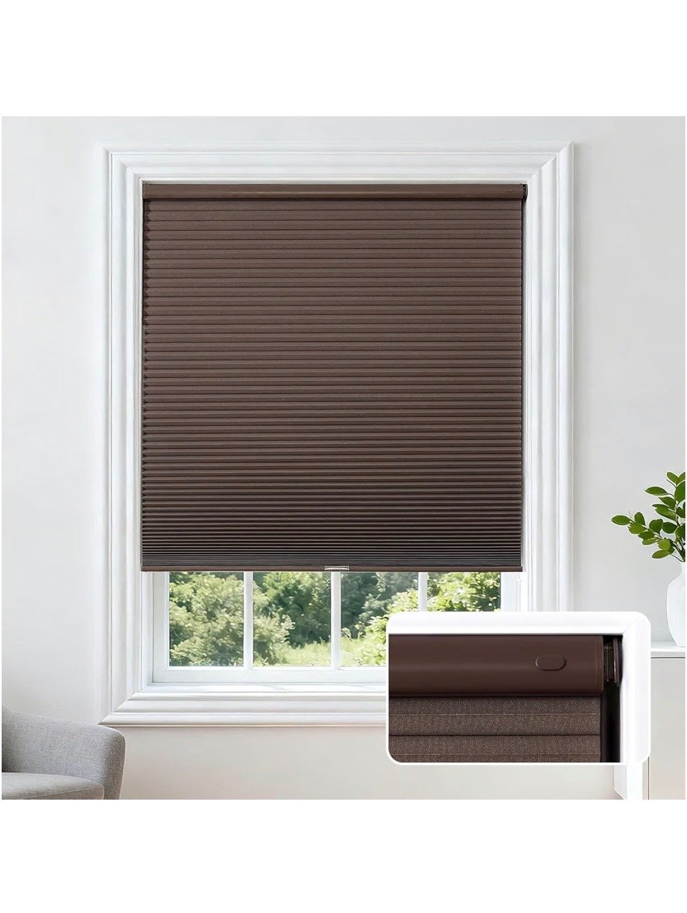 Joydeco 44x64 Linen Brown No Drill Cordless Cellular Shades Light Filtering